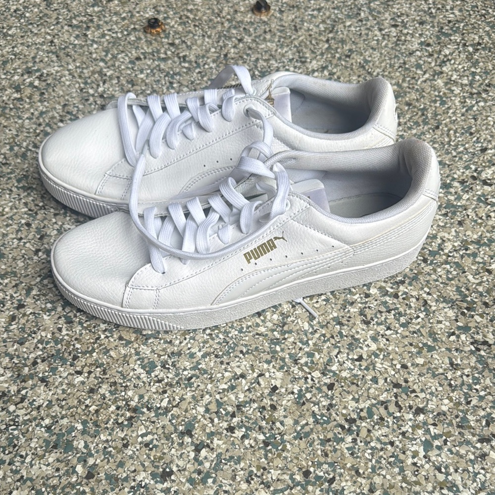Puma Classic White and Gold Sneakers